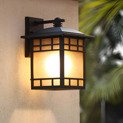 Vintage Wall Lantern Square Waterproof Glass Shade Outdoor Light