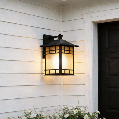 Vintage Wall Lantern Square Waterproof Glass Shade Outdoor Light