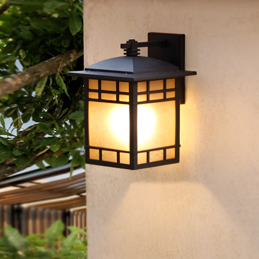 Vintage Wall Lantern Square Waterproof Glass Shade Outdoor Light