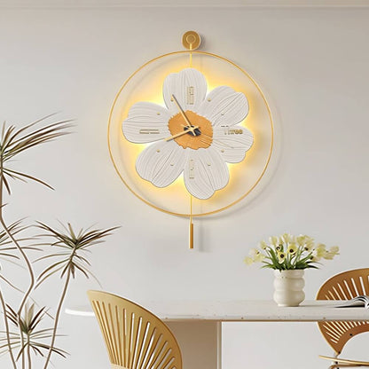 Wall Clock with Light Floral LED Remote Control Light