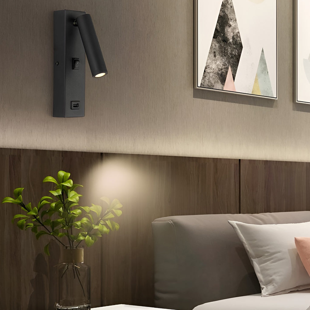Wall Lamp with USB Charger Rectangular Adjustable Modern Light