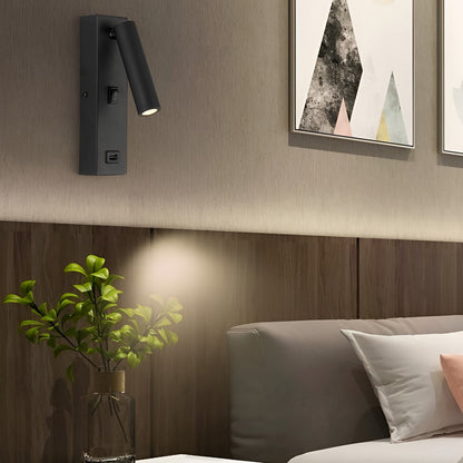 Wall Lamp with USB Charger Rectangular Adjustable Modern Light