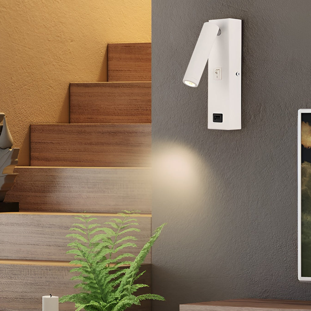 Wall Lamp with USB Charger Rectangular Adjustable Modern Light