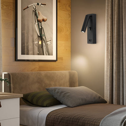 Wall Lamp with USB Charger Rectangular Adjustable Modern Light