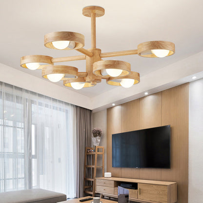 Wooden Chandeliers Scandinavian Style Creative Rubberwood LED Light