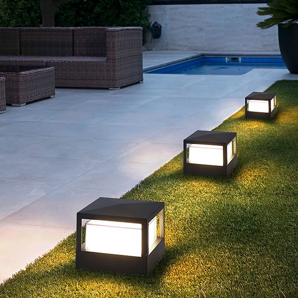 [Open-Box]Square Double Layer Shade Outdoor Pier Mount Light Post Lamp