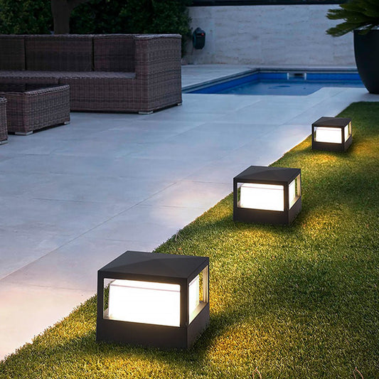 [Open-Box]Square Double Layer Shade Outdoor Pier Mount Light Post Lamp