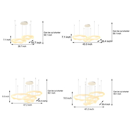 Wavy Circle Rings Three Step Dimming LED White Cream Modern Chandelier