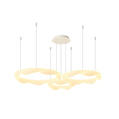Wavy Circle Rings Three Step Dimming LED White Cream Modern Chandelier