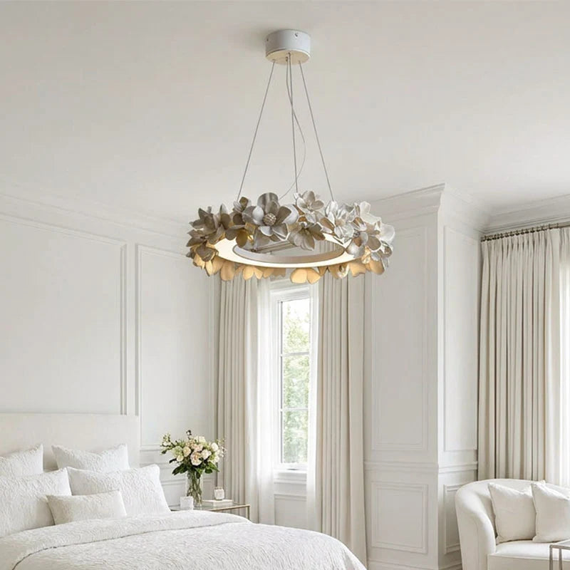 White Dining Room Chandelier French Floral Plaster Ceiling Light