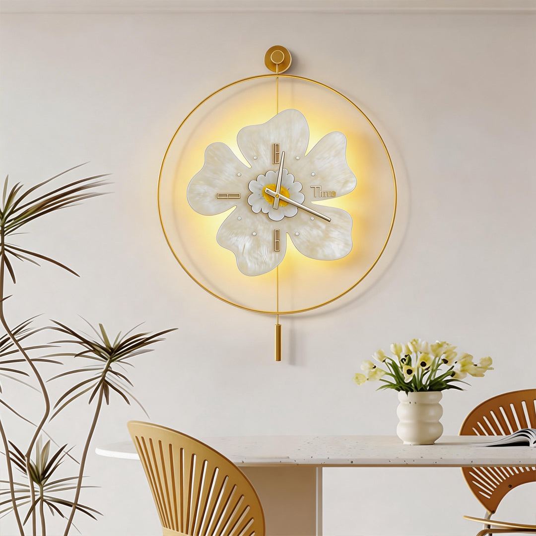 Wall Clock with Light Floral LED Remote Control Light