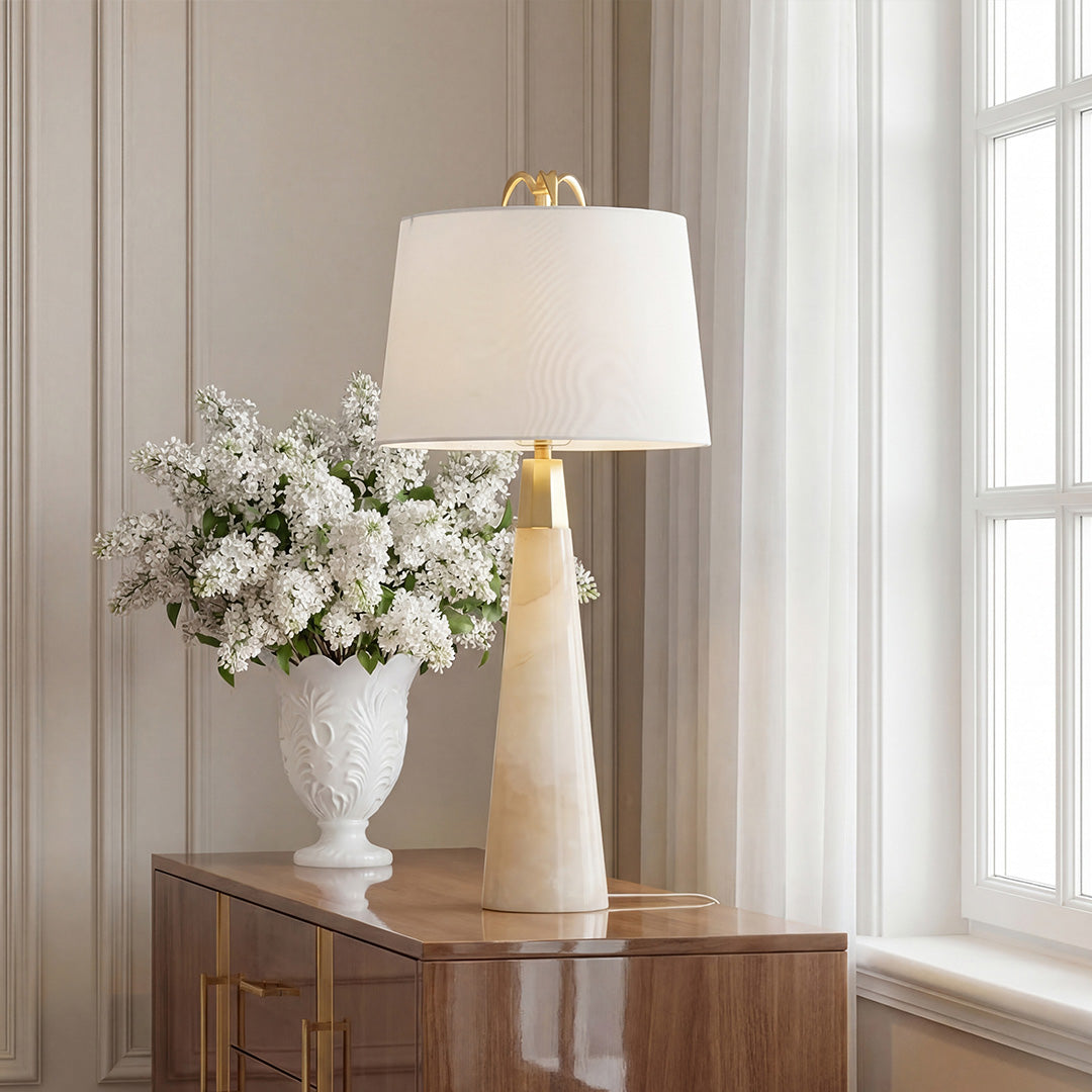 White Marble Table Lamp Elegant Luxury Nordic Tapered Stone Lamp