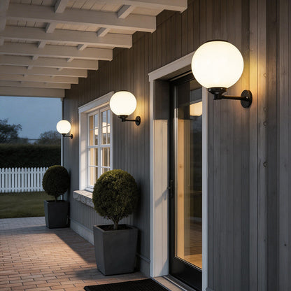 White Outdoor Globe Wall Sconce LED Modern Solar Light