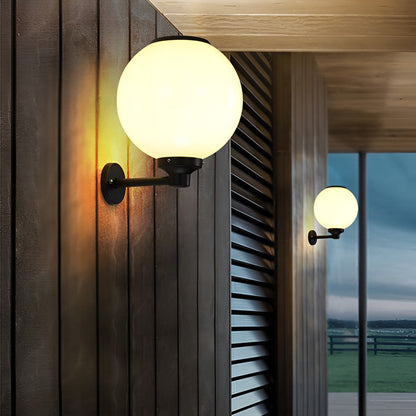 White Outdoor Globe Wall Sconce LED Modern Solar Light