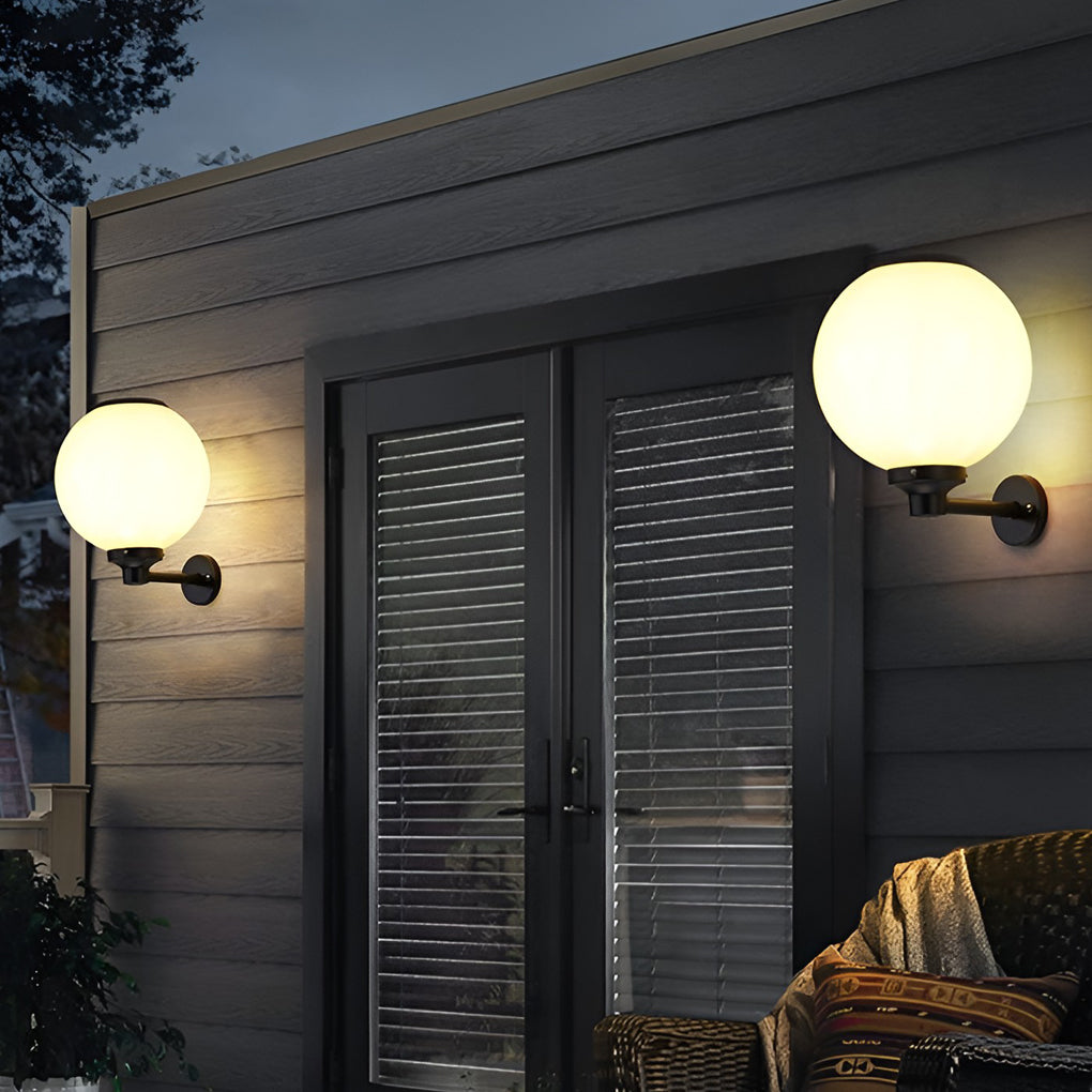 White Outdoor Globe Wall Sconce LED Modern Solar Light