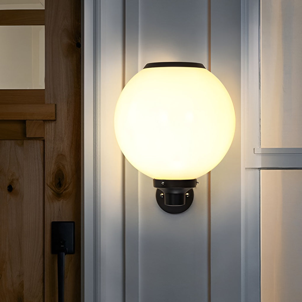 White Outdoor Globe Wall Sconce LED Modern Solar Light