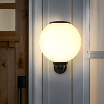 White Outdoor Globe Wall Sconce LED Modern Solar Light