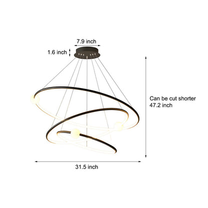 White/Black  Circular Pendant Lamp Dimmable LED Rings Chandelier