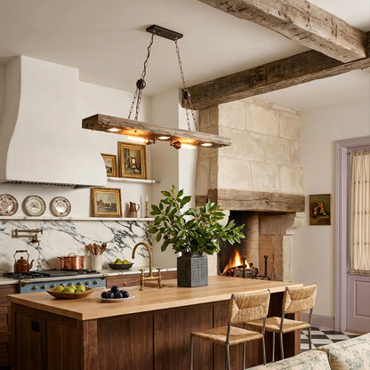 Wood and Metal Chandelier Industrial Rustic Ceiling Light