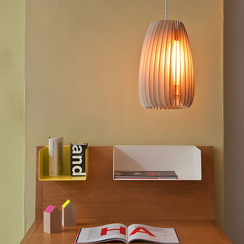 Wood Slat Pendant Light Rustic Handmade LED Ceiling Light