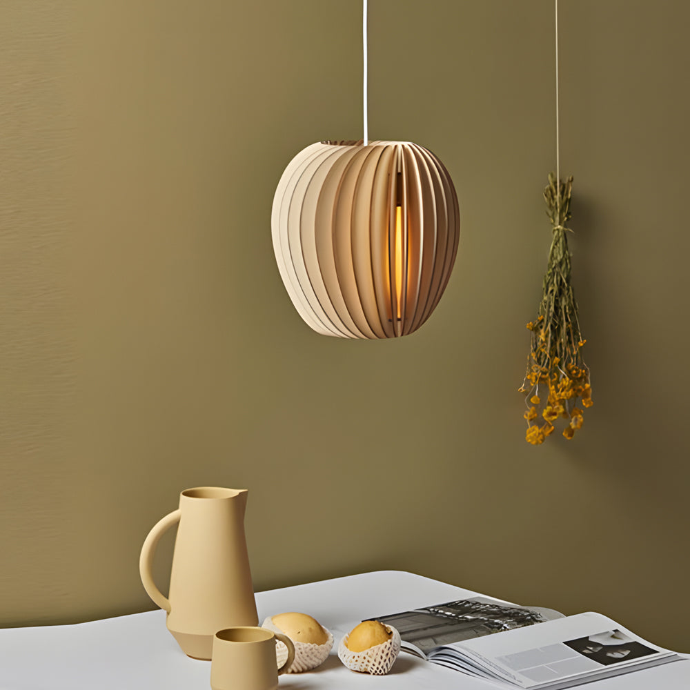 Wood Slat Pendant Light Rustic Handmade LED Ceiling Light