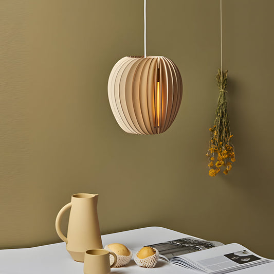 Wood Slat Pendant Light Rustic Handmade LED Ceiling Light