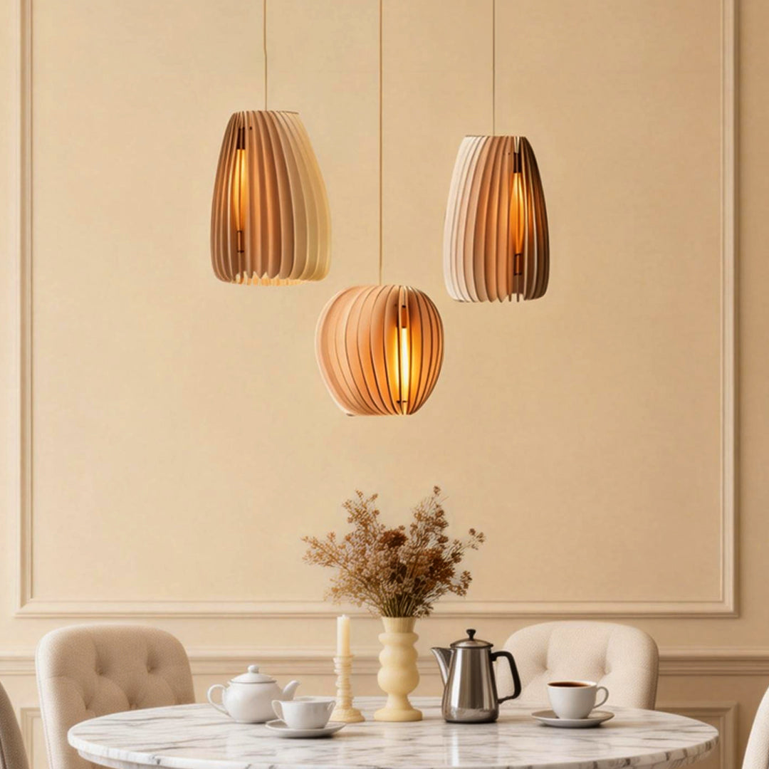 Wood Slat Pendant Light Rustic Handmade LED Ceiling Light