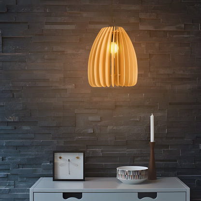 Wood Slat Pendant Light Rustic Handmade LED Ceiling Light