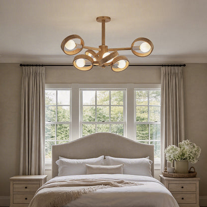 Wooden Chandeliers Scandinavian Style Creative Rubberwood LED Light