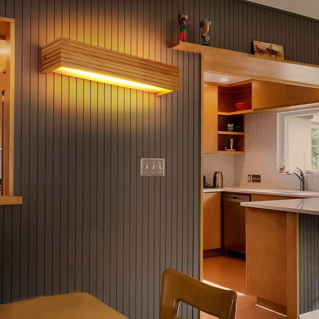 Wooden Wall Lamp Rectangular Waterproof LED Nordic Style Light