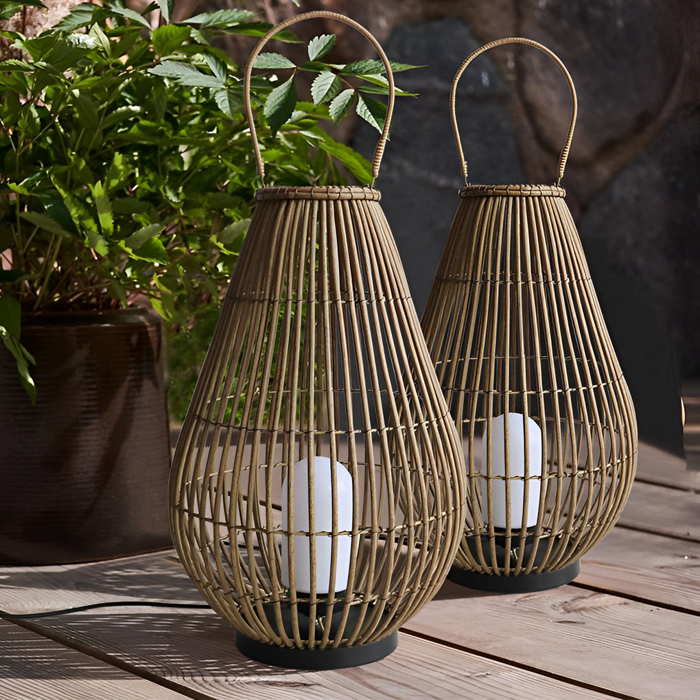 Woven Bamboo Lantern Portable Waterproof Modern Outdoor Light