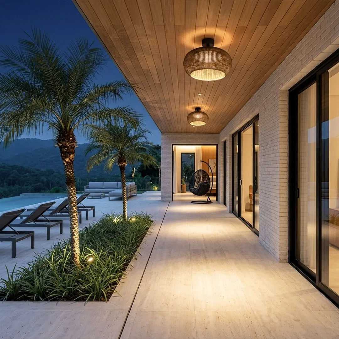 Woven Flush Mount Light Rattan Outdoor Waterproof Ceiling Light