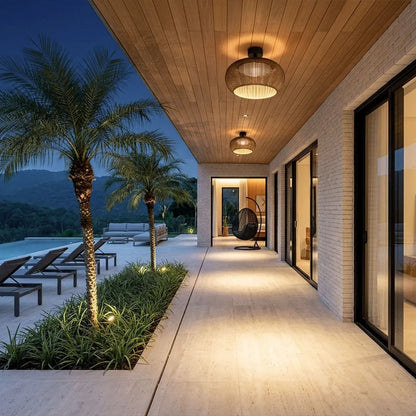 Woven Flush Mount Light Rattan Outdoor Waterproof Ceiling Light