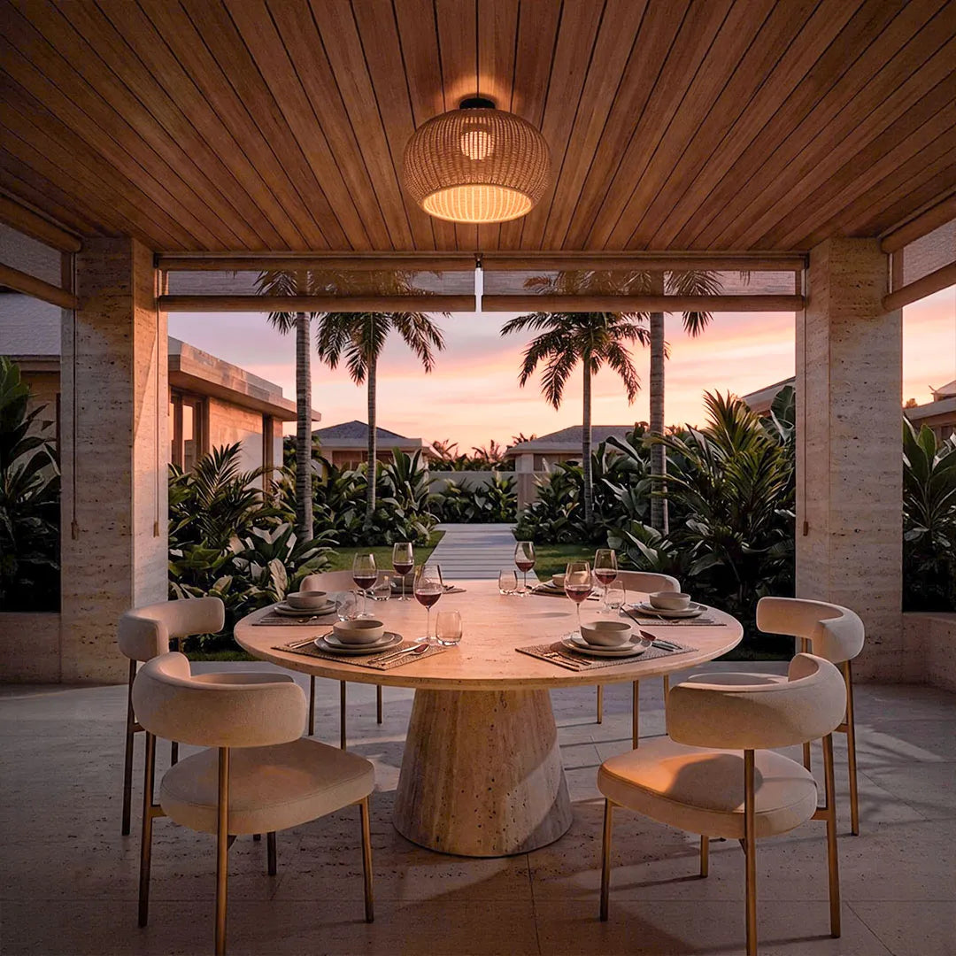 Woven Flush Mount Light Rattan Outdoor Waterproof Ceiling Light