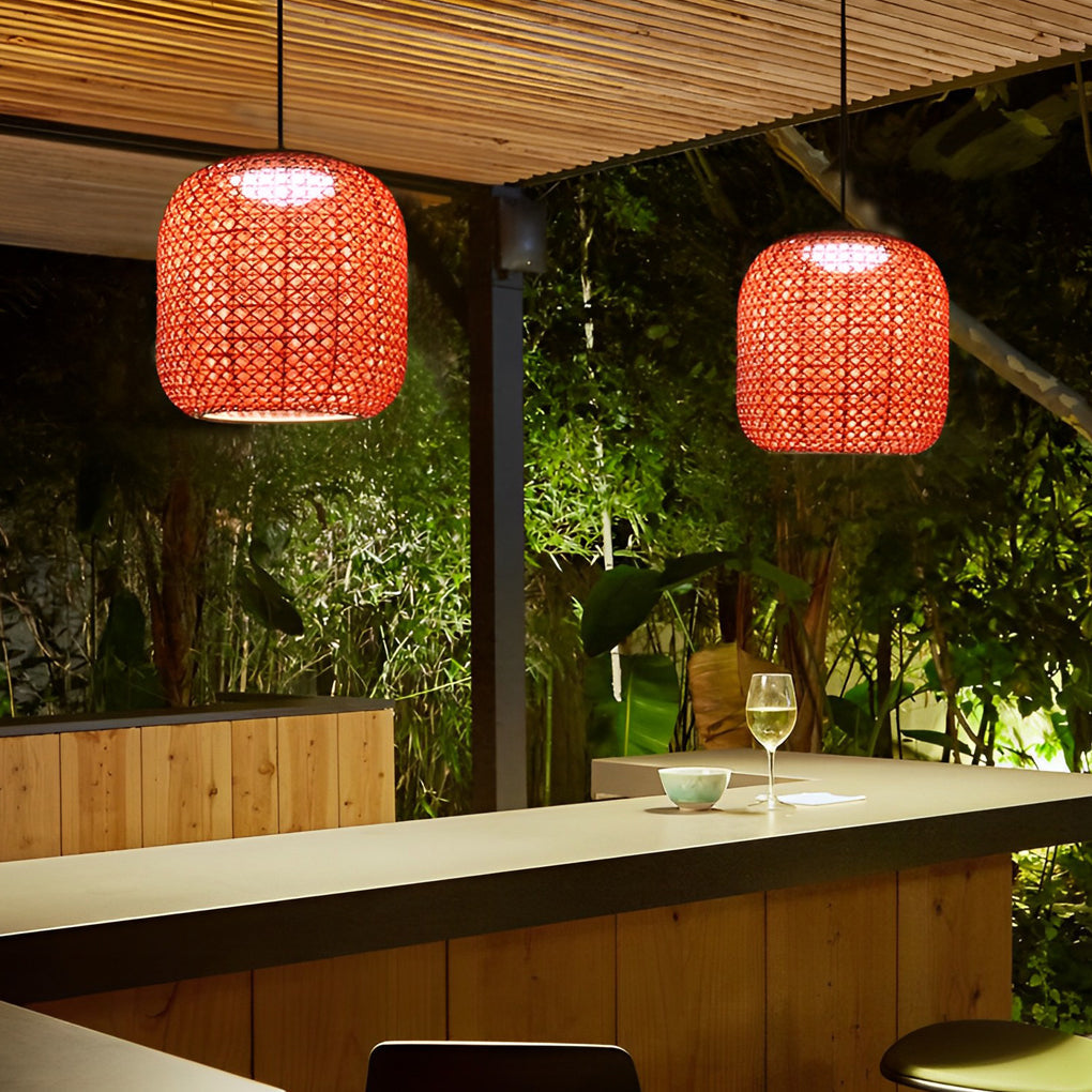 Woven Hanging Lantern Red Modern Waterproof Classic LED Light