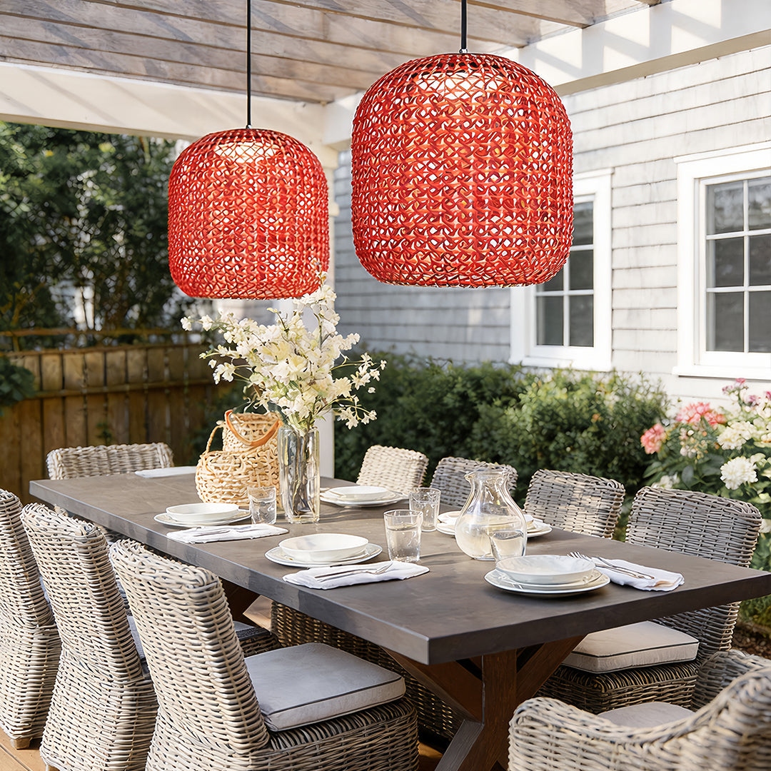 Woven Hanging Lantern Red Modern Waterproof Classic LED Light