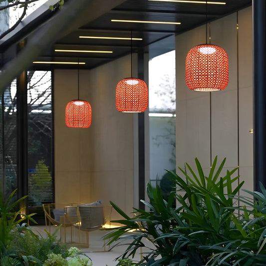 Woven Hanging Lantern Red Modern Waterproof Classic LED Light