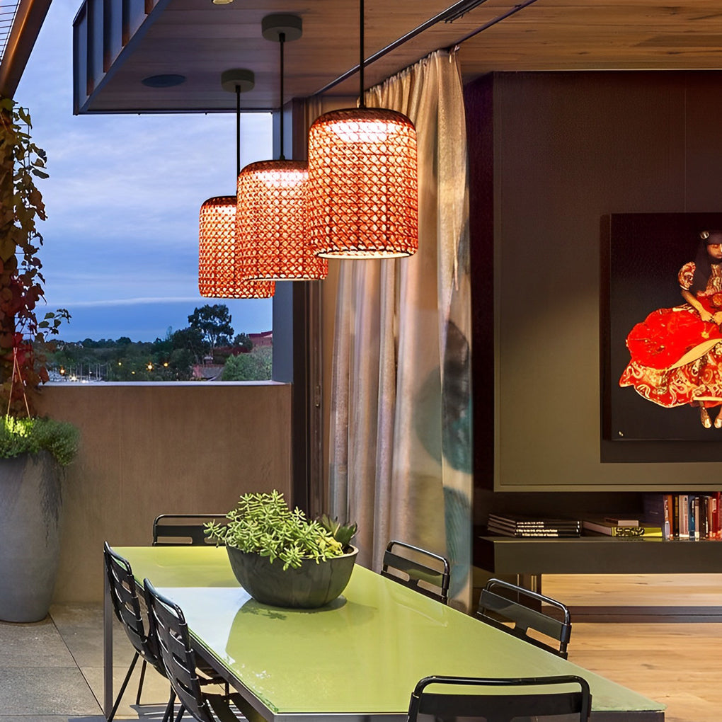 Woven Hanging Lantern Red Modern Waterproof Classic LED Light