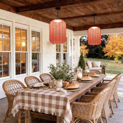 Woven Hanging Lantern Red Modern Waterproof Classic LED Light