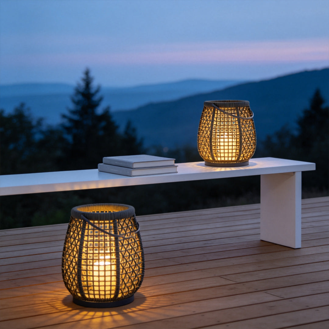 Woven Outdoor Lanterns Stylish with Handle Portable Patio Floor Lamp