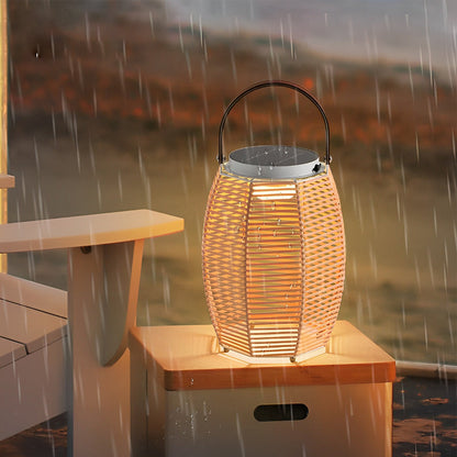 Woven Rattan Lanterns Portable LED Waterproof Solar Outdoor Light