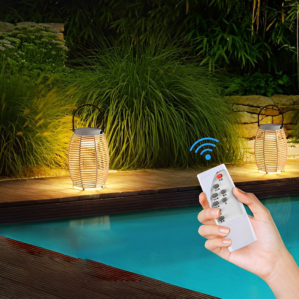 Woven Rattan Lanterns Portable LED Waterproof Solar Outdoor Light