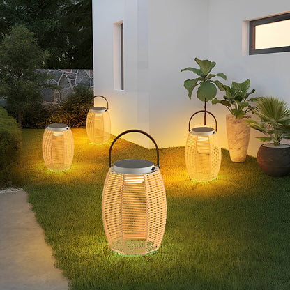 Woven Rattan Lanterns Portable LED Waterproof Solar Outdoor Light