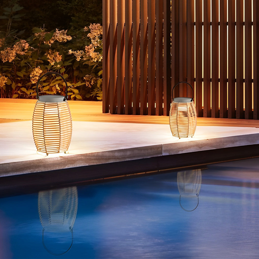 Woven Rattan Lanterns Portable LED Waterproof Solar Outdoor Light