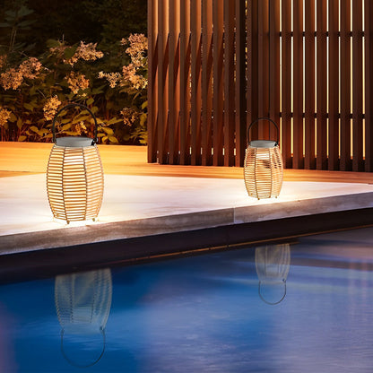 Woven Rattan Lanterns Portable LED Waterproof Solar Outdoor Light