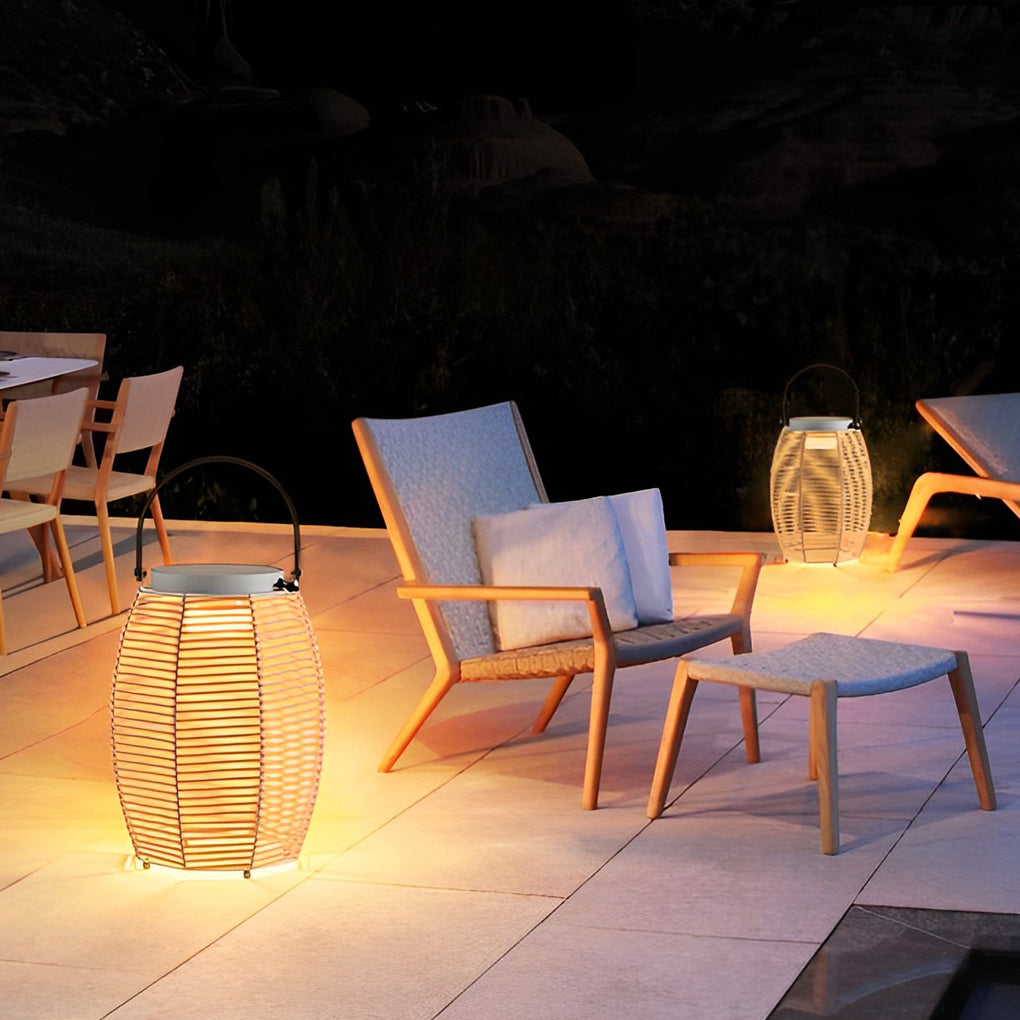 Woven Rattan Lanterns Portable LED Waterproof Solar Outdoor Light