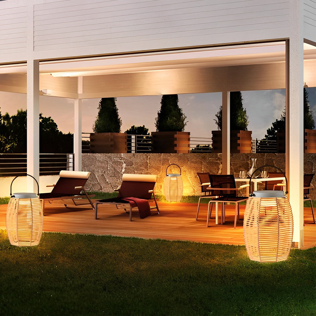 Woven Rattan Lanterns Portable LED Waterproof Solar Outdoor Light
