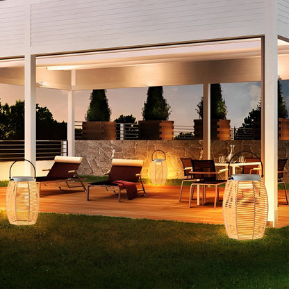 Woven Rattan Lanterns Portable LED Waterproof Solar Outdoor Light