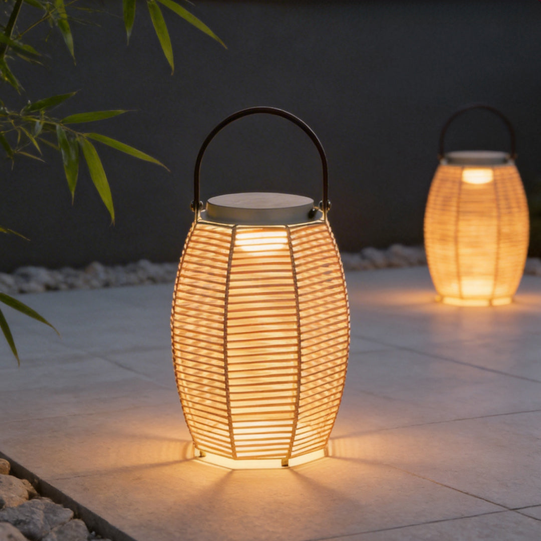 Woven Rattan Lanterns Portable LED Waterproof Solar Outdoor Light