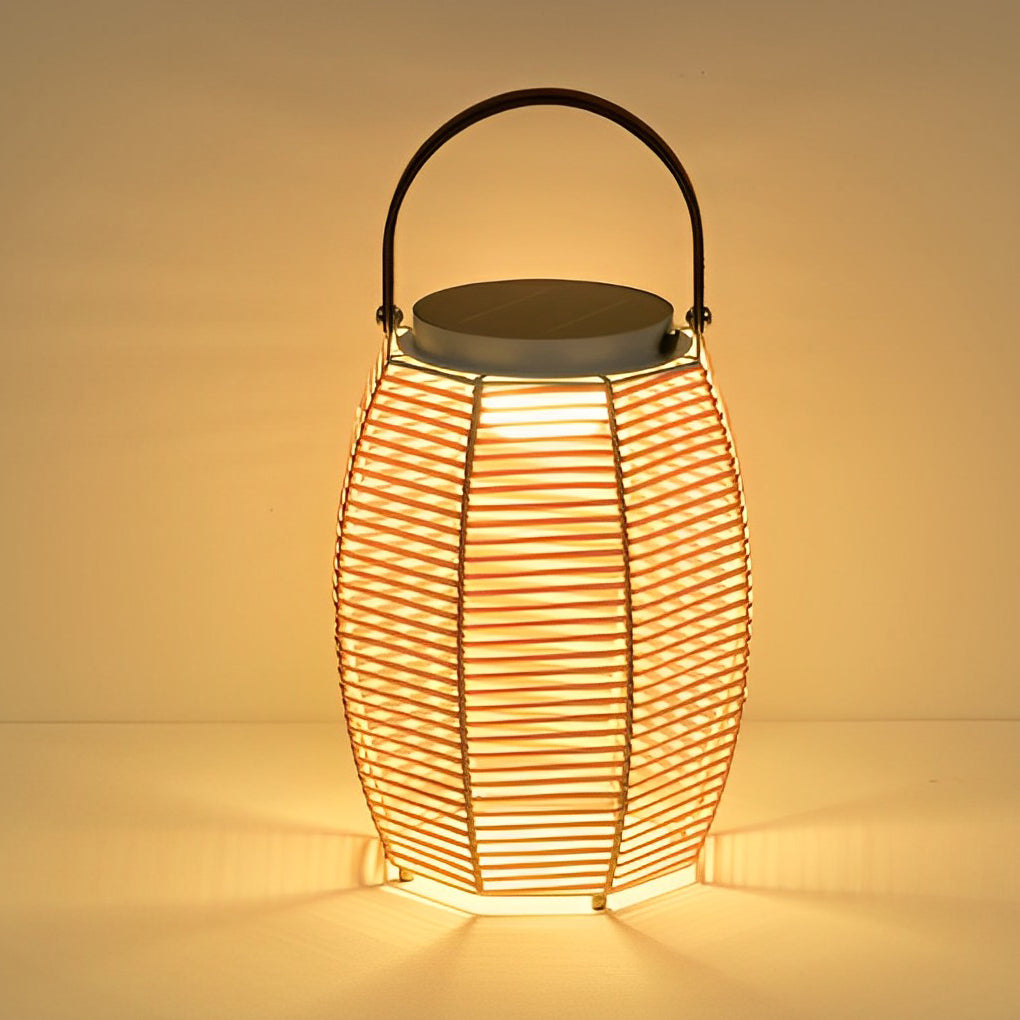 Woven Rattan Lanterns Portable LED Waterproof Solar Outdoor Light